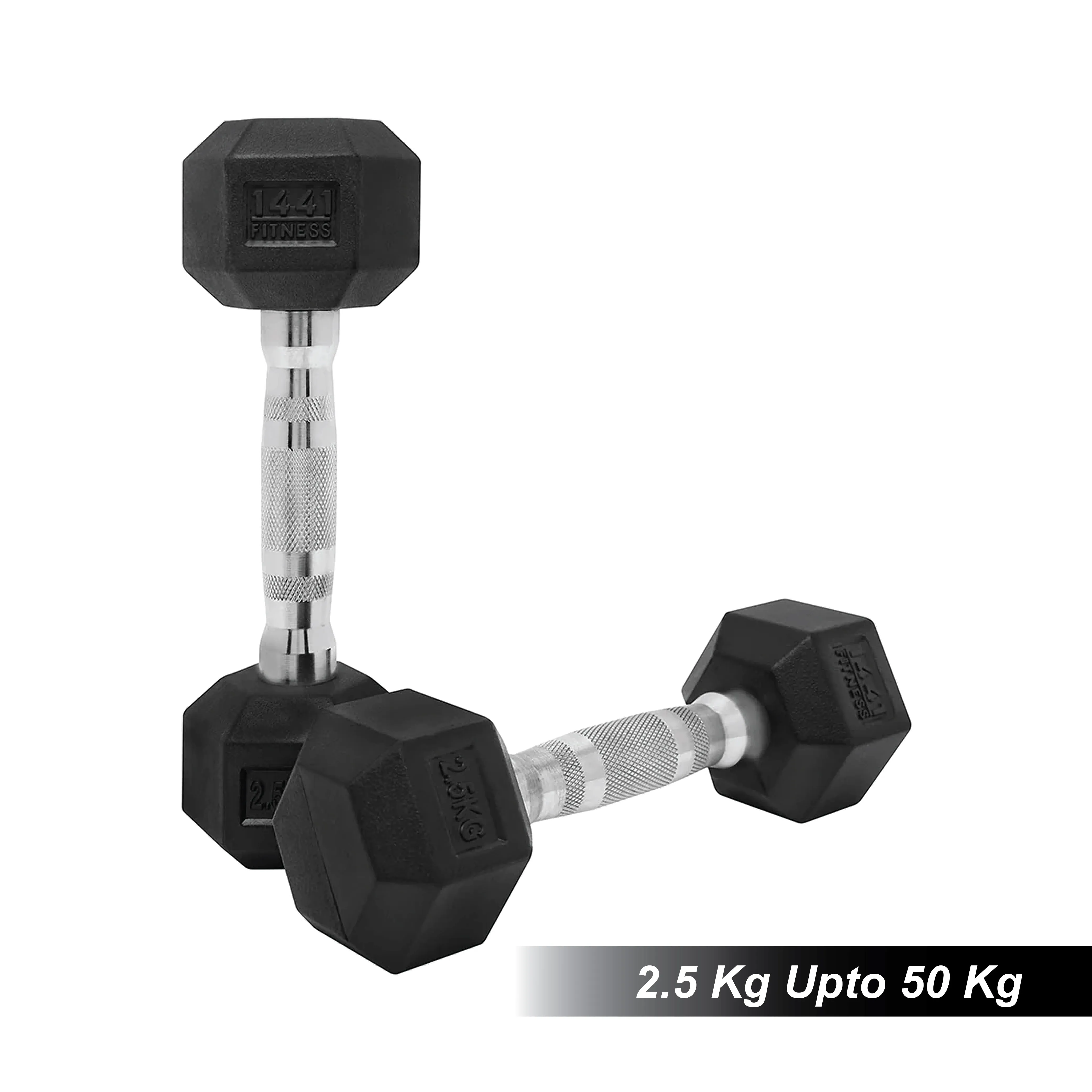 1441 Fitness Rubber Hex Dumbbells - 2.5 Kg - 50 Kg