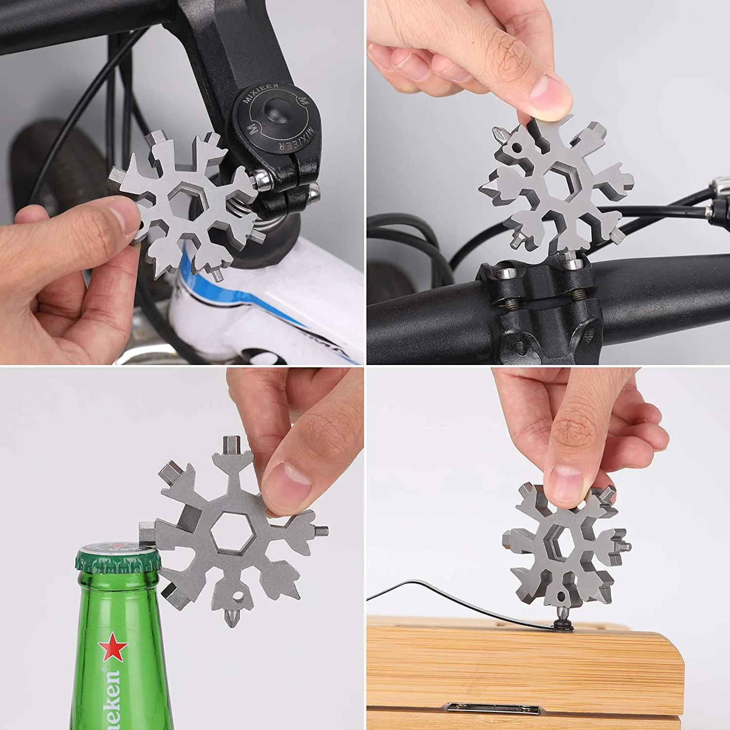 18-In-1 Snowflake Multi Tool,Function Stainless Steel Bottle Opener/Wrench, Flat Cross Screwdriver Kit Snowflake, Outdoor Durable and Portable,Great Christmas Gift for Mens (Sliver Black)