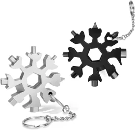 18-In-1 Snowflake Multi Tool,Function Stainless Steel Bottle Opener/Wrench, Flat Cross Screwdriver Kit Snowflake, Outdoor Durable and Portable,Great Christmas Gift for Mens (Sliver Black)