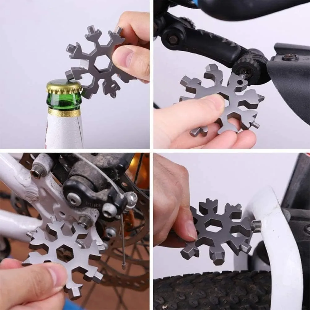 18-in-1 Snowflake Multitool, Stainless Steel Bottle Opener, Multi Tool Cool Gadget Stocking Stuffer for Men for Men, Dads, Husbands (Black)