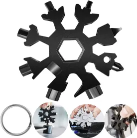 18-in-1 Snowflake Multitool, Stainless Steel Bottle Opener, Multi Tool Cool Gadget Stocking Stuffer for Men for Men, Dads, Husbands (Black)