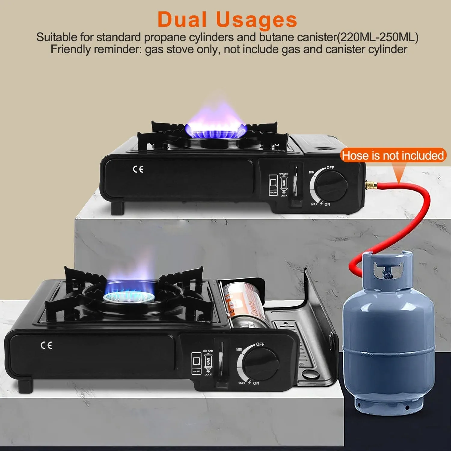 3300W Portable Camping Stove Butane Canister Dual Fuel Burner