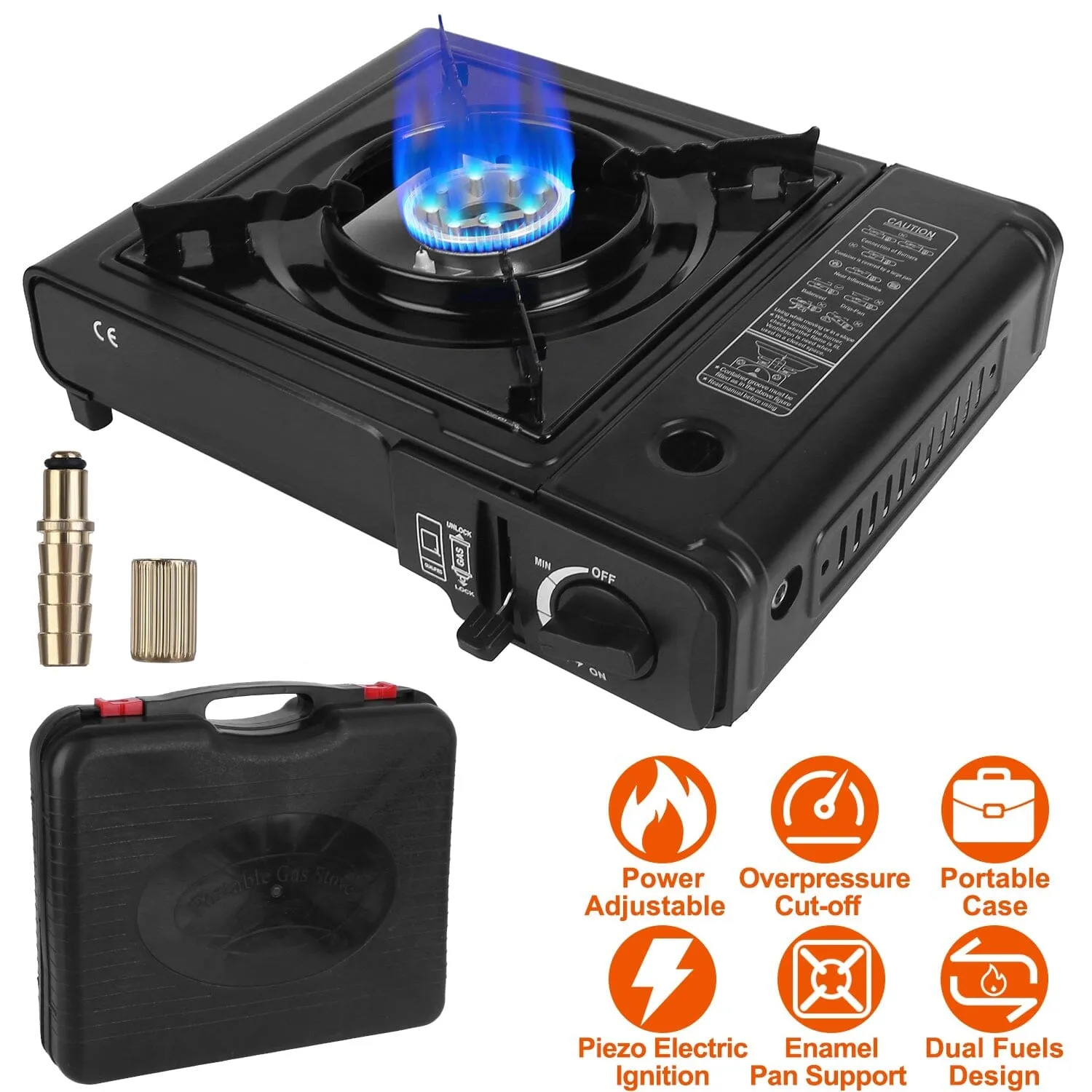 3300W Portable Camping Stove Butane Canister Dual Fuel Burner