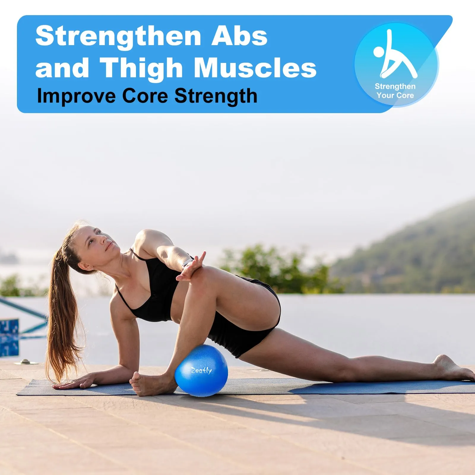 9 Inch Mini Exercise Ball for Pilates, Yoga, and Core Training, Small Exercise Ball with Pump, Guide for Physical Therapy, Balance, Stability, and Stretching, Ideal for Home land Office Fitness blue
