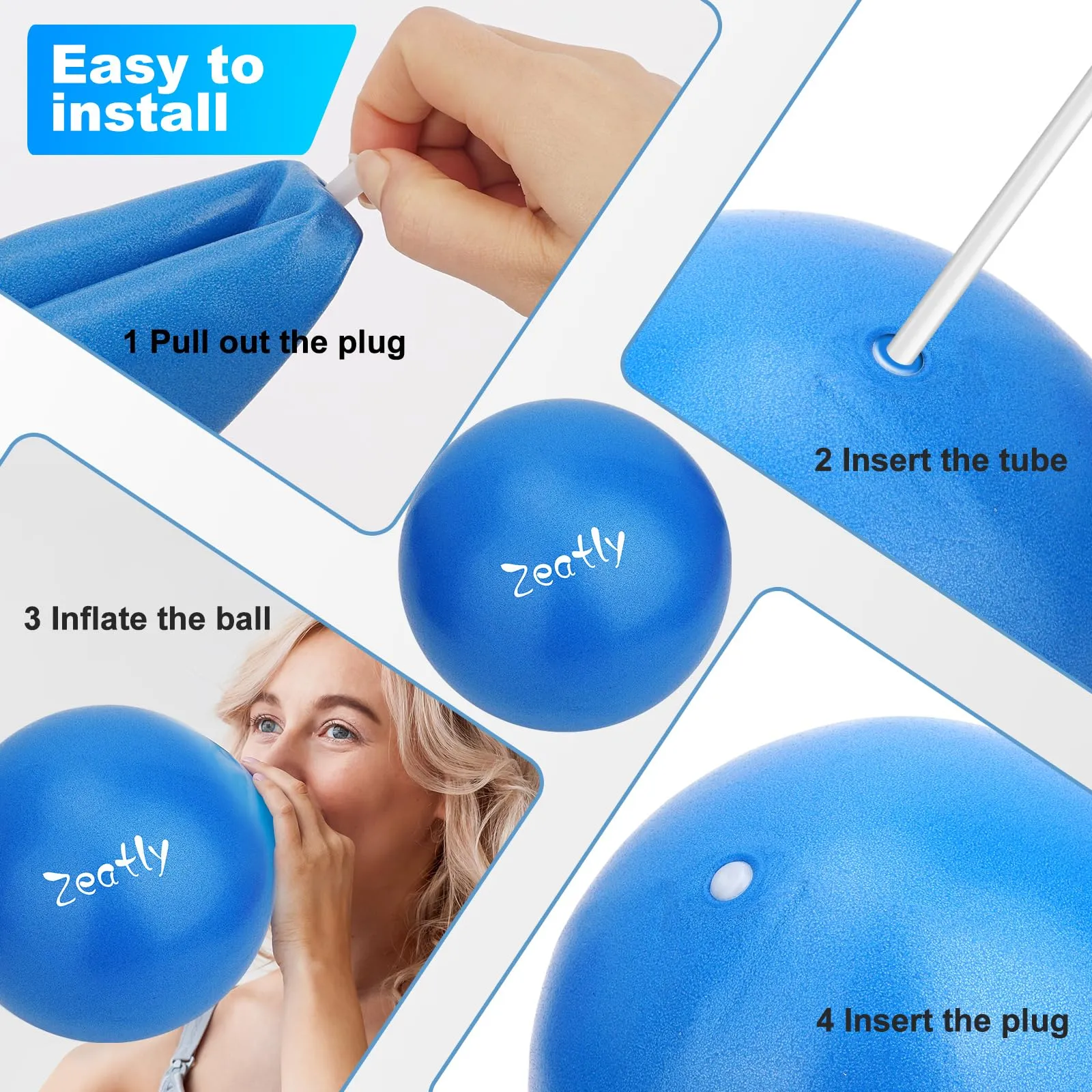 9 Inch Mini Exercise Ball for Pilates, Yoga, and Core Training, Small Exercise Ball with Pump, Guide for Physical Therapy, Balance, Stability, and Stretching, Ideal for Home land Office Fitness blue