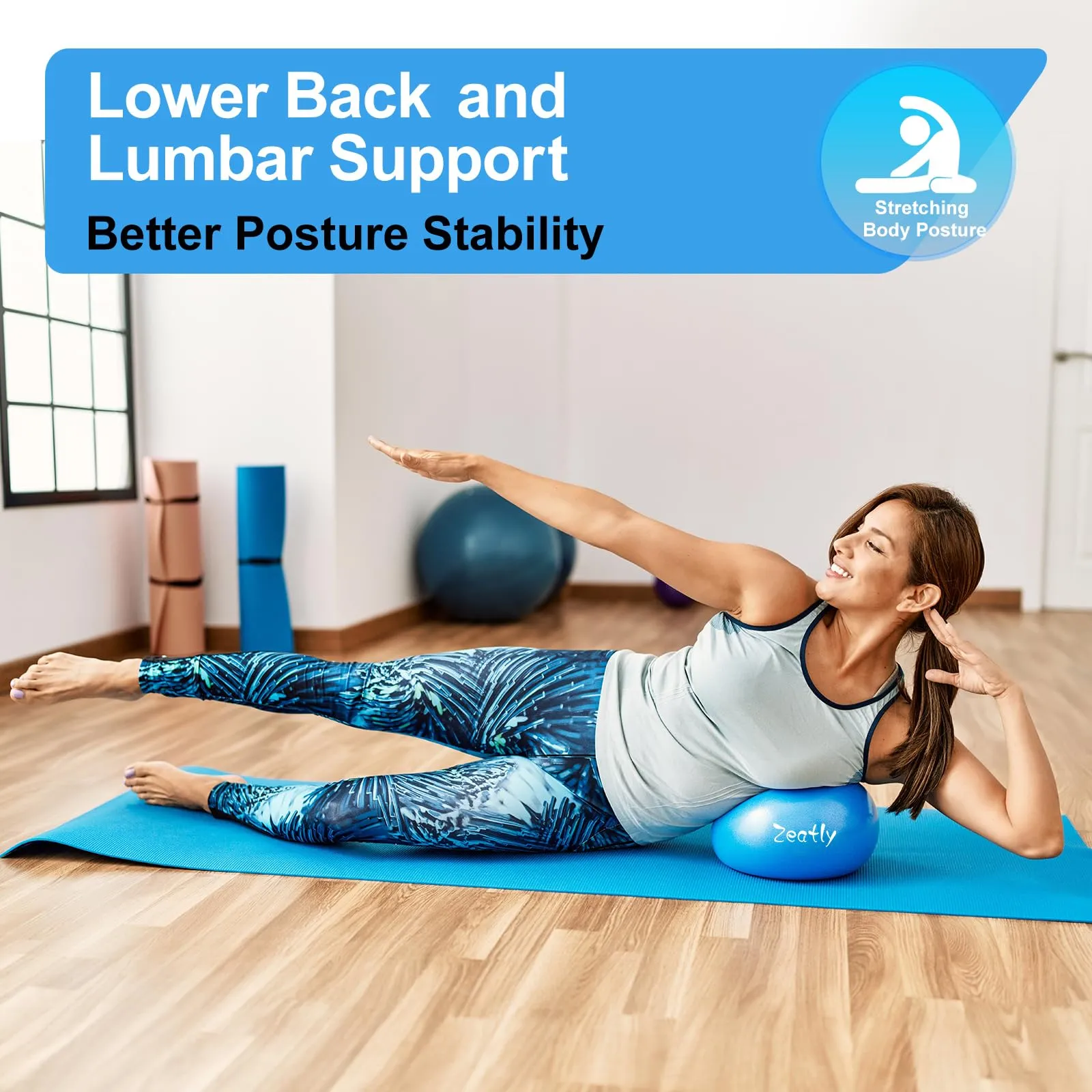 9 Inch Mini Exercise Ball for Pilates, Yoga, and Core Training, Small Exercise Ball with Pump, Guide for Physical Therapy, Balance, Stability, and Stretching, Ideal for Home land Office Fitness blue