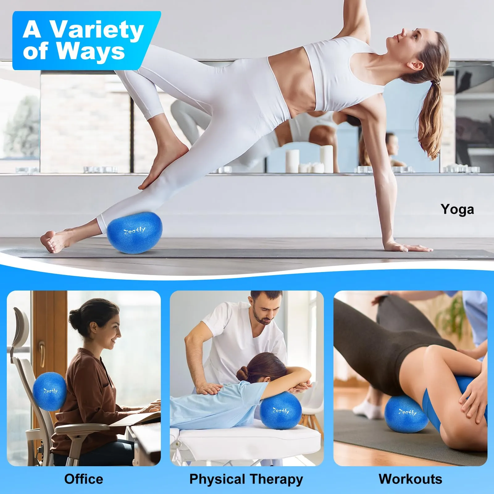 9 Inch Mini Exercise Ball for Pilates, Yoga, and Core Training, Small Exercise Ball with Pump, Guide for Physical Therapy, Balance, Stability, and Stretching, Ideal for Home land Office Fitness blue