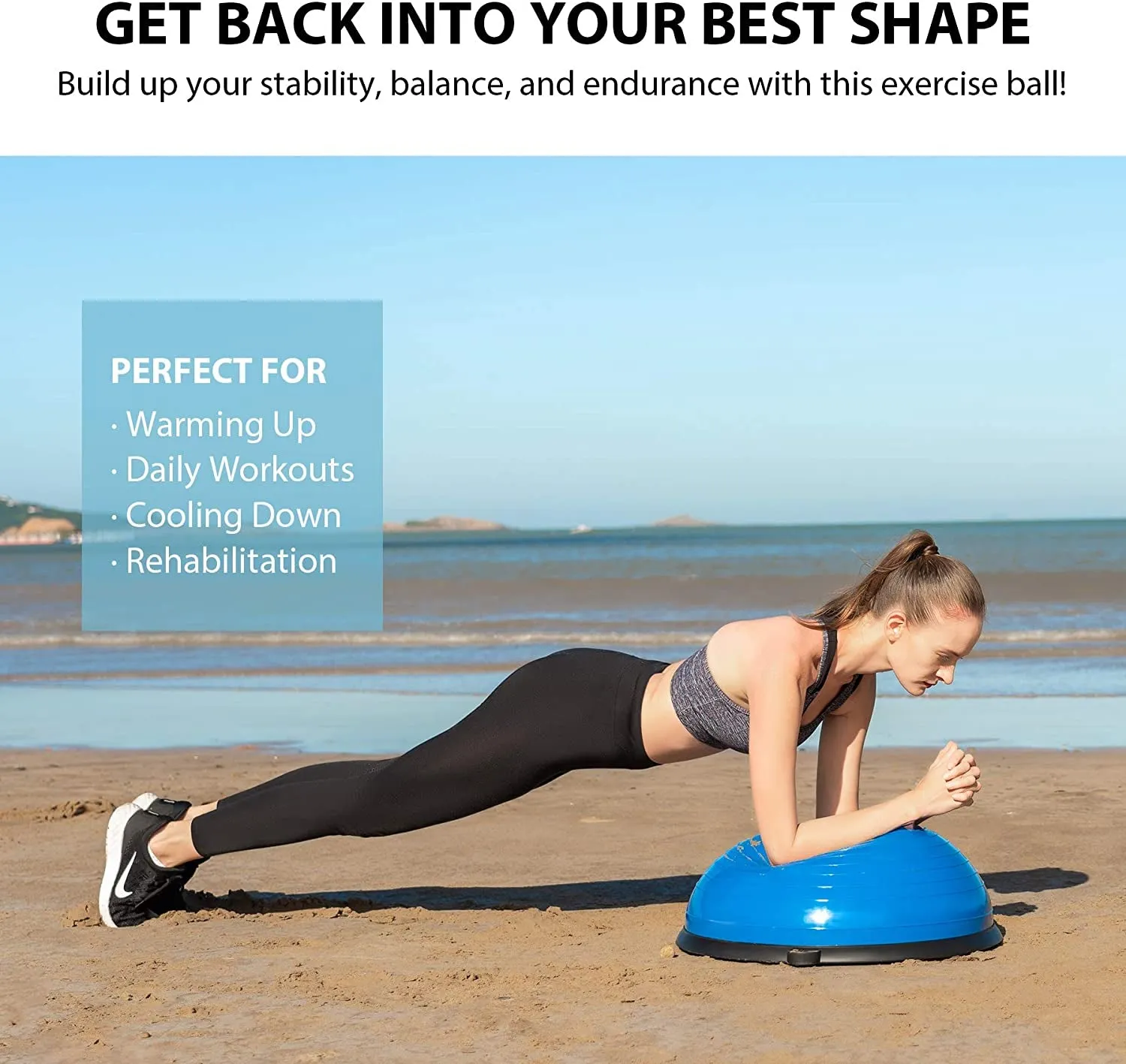Balance Ball Trainer with Resistance Bands and Foot Pump, Inflatable Yoga Ball for Home Gym Workouts, 23 Inch Exercise Half Ball for Balance Training Core Strength Fitness More, 330Lb Cap