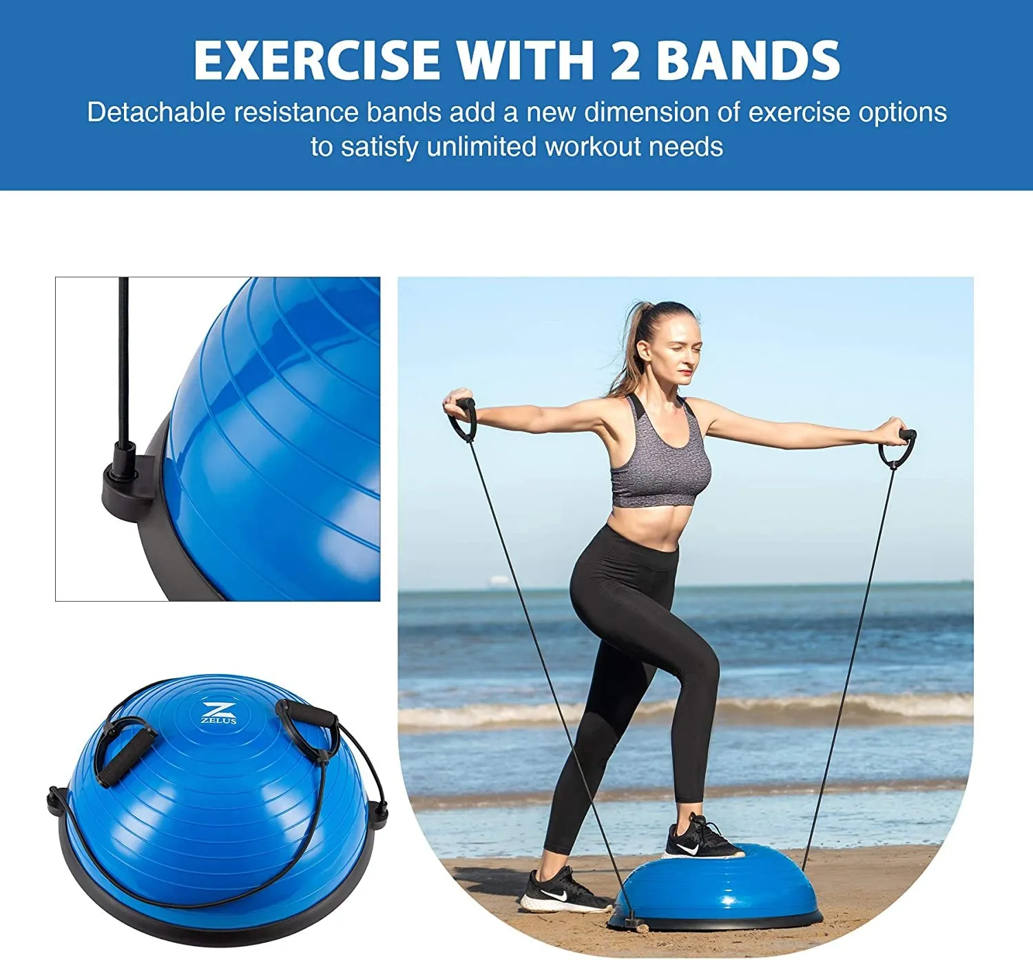 Balance Ball Trainer with Resistance Bands and Foot Pump, Inflatable Yoga Ball for Home Gym Workouts, 23 Inch Exercise Half Ball for Balance Training Core Strength Fitness More, 330Lb Cap