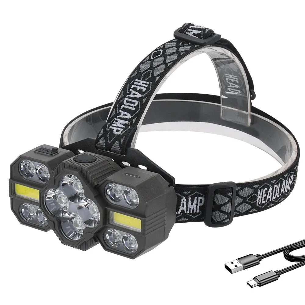 BORUiT 1800LM Powerful LED Headlamp Type-C Rechargeable Headlight Red Light Head Torch Waterproof Fishing Running Lantern