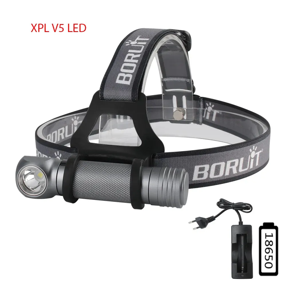 BORUiT V5 LED 1000LM Headlamp 3-Mode Waterproof Flashlight Use 18650 Battery Head Torch Camping Hunting Powerful Headlight