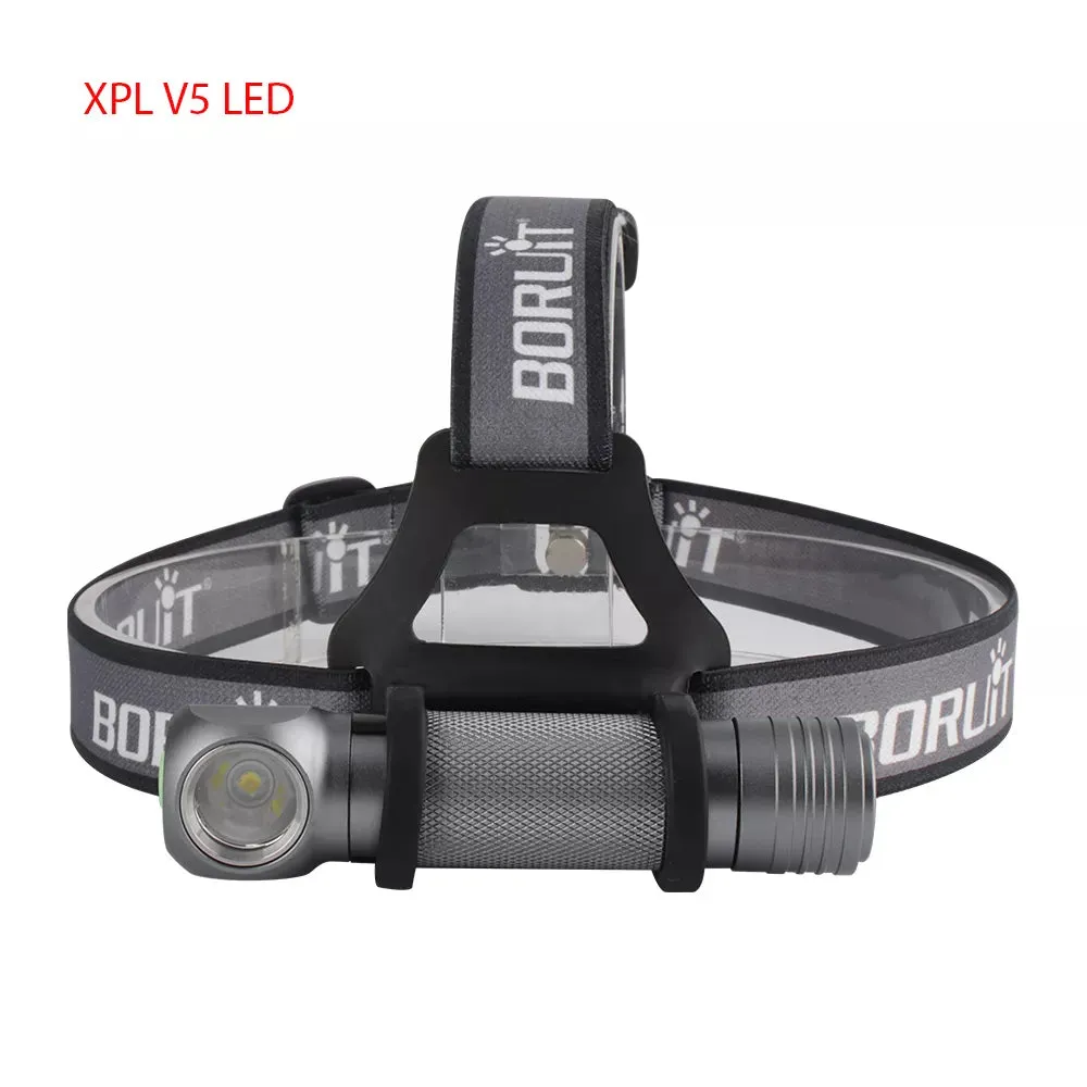 BORUiT V5 LED 1000LM Headlamp 3-Mode Waterproof Flashlight Use 18650 Battery Head Torch Camping Hunting Powerful Headlight