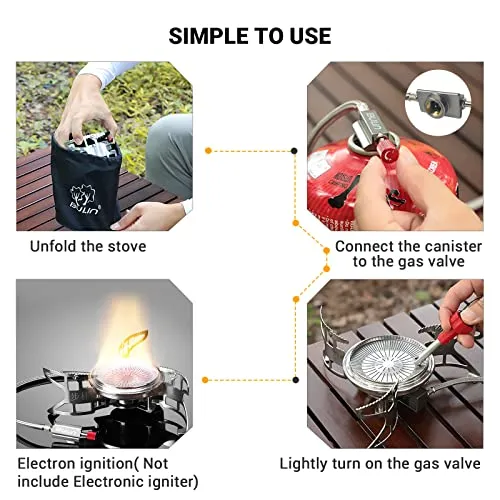 Bulin Camping Stove Backpacking Stove Portable Gas Stove with Piezo Ignition. 3800W Foldable Lightweight Cookware Outdoor Stove with Fuel Canister Adapter, Burner Kit for Camping Hiking Cooking