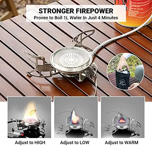 Bulin Camping Stove Backpacking Stove Portable Gas Stove with Piezo Ignition. 3800W Foldable Lightweight Cookware Outdoor Stove with Fuel Canister Adapter, Burner Kit for Camping Hiking Cooking