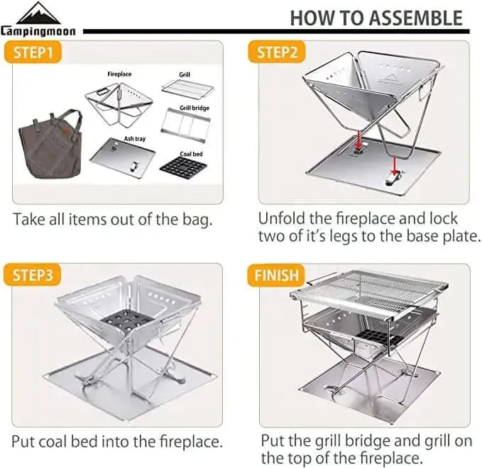 Campingmoon Stainless Steel Foldable Grill with Carrying Bag MT-035