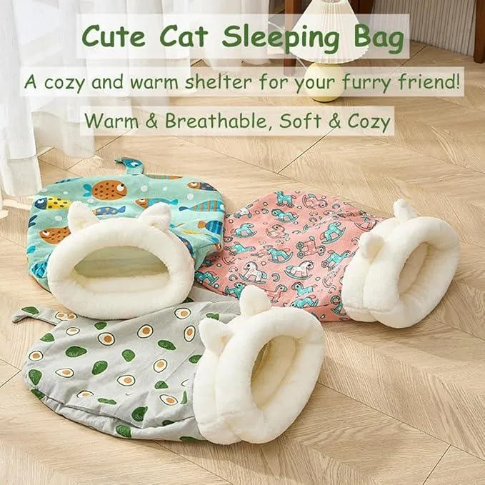 Cat Sleeping Bag for Indoor Cats, Cozy Cat Winter Sleeping Bag, Soft Plush Cat Sack Self Warming Cat Bed Cave, Covered Cat Tunnel Warm Sleeping Bags Bed for Cats Kittens (Random Color, 13.4x21.3in)