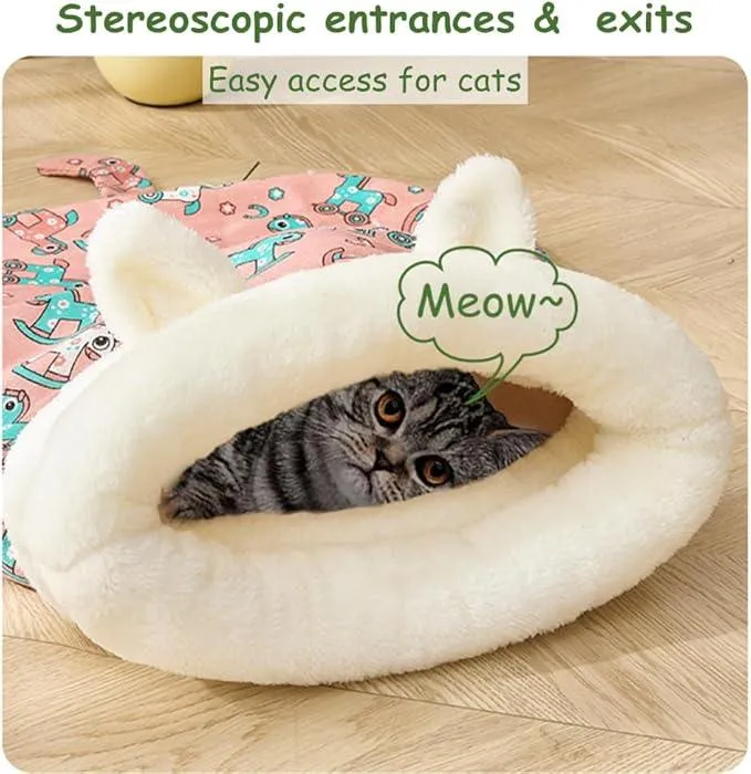 Cat Sleeping Bag for Indoor Cats, Cozy Cat Winter Sleeping Bag, Soft Plush Cat Sack Self Warming Cat Bed Cave, Covered Cat Tunnel Warm Sleeping Bags Bed for Cats Kittens (Random Color, 13.4x21.3in)
