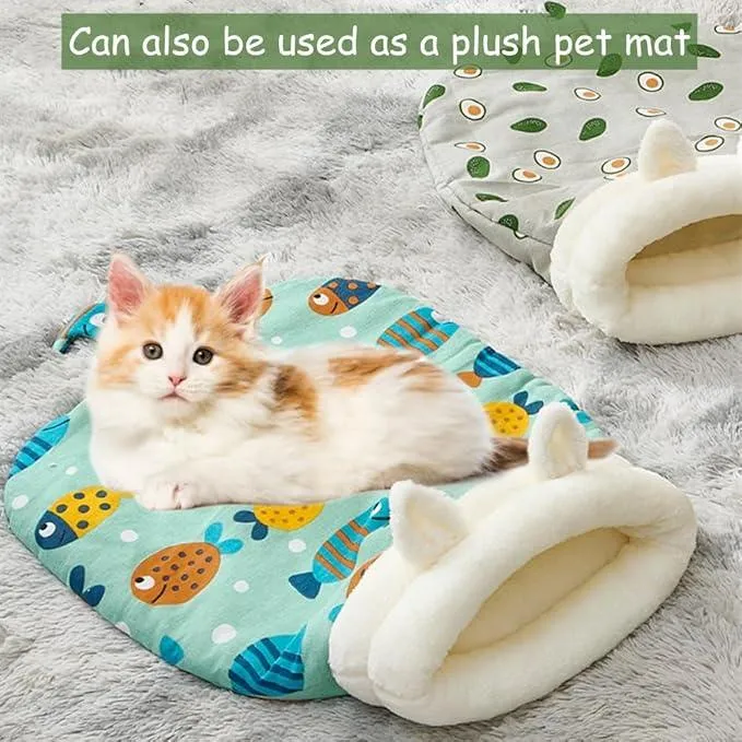 Cat Sleeping Bag for Indoor Cats, Cozy Cat Winter Sleeping Bag, Soft Plush Cat Sack Self Warming Cat Bed Cave, Covered Cat Tunnel Warm Sleeping Bags Bed for Cats Kittens (Random Color, 13.4x21.3in)