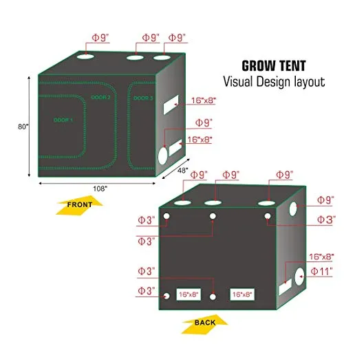 cdmall 108''x48''x80'' Grow Tent 2-in-1 Lodge Propagation and Flower Hydroponic Indoor Plants Dark Room (108''x48''x80'' Grow Tent)