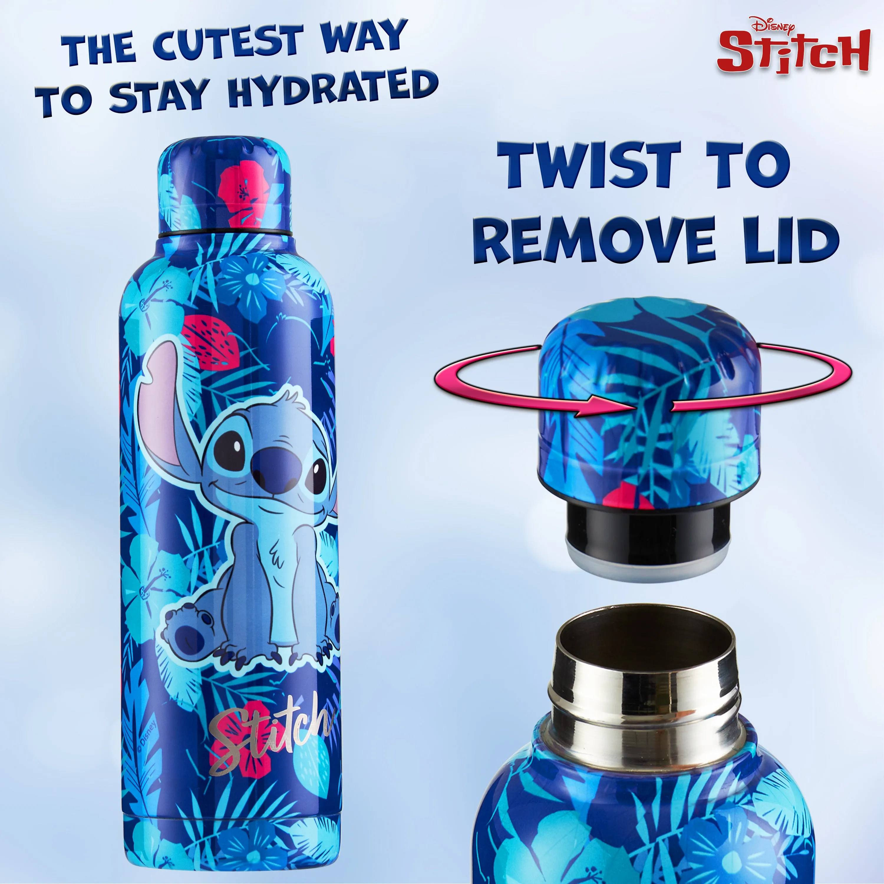 Disney Stitch Insulated Water Bottle - 515ml Stainless Steel Metal Drinks Bottle
