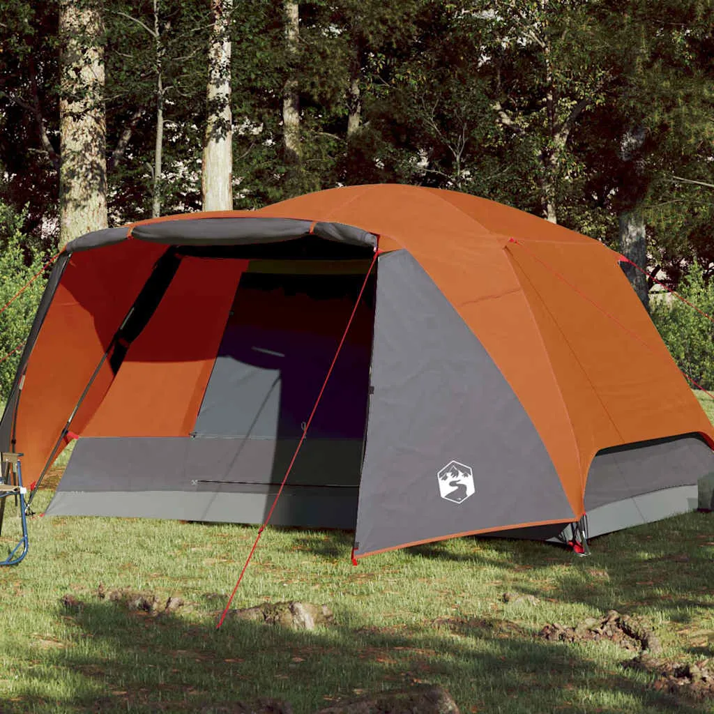 Family Tent with Porch 6-Person Grey and Orange Waterproof