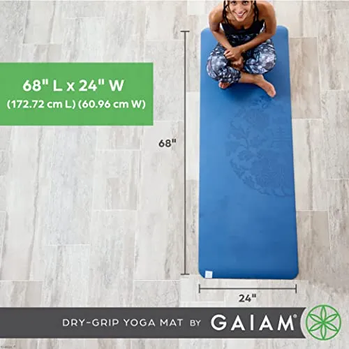 Gaiam Exercise & Fitness Mat - Premium Dry-Grip Thick Non Slip for Hot Yoga, Pilates & Floor Workouts (68"L x 24"W x 5mm) - Black