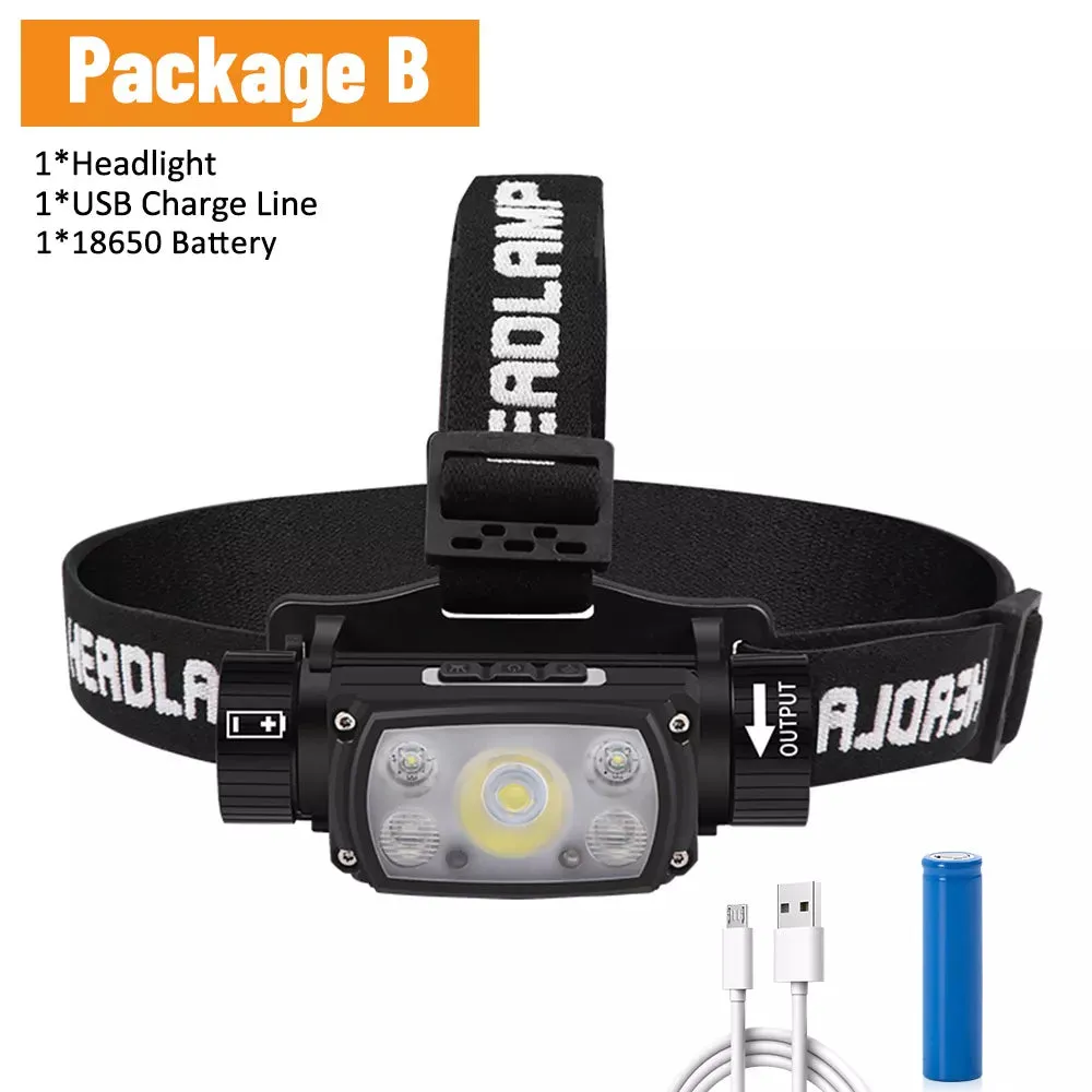 Headlamp USB Powerful LED Rechargeable 3 Modes Induction Headlight By 18650 Battery XHP50 Flashlight for Night Outdoors Camping