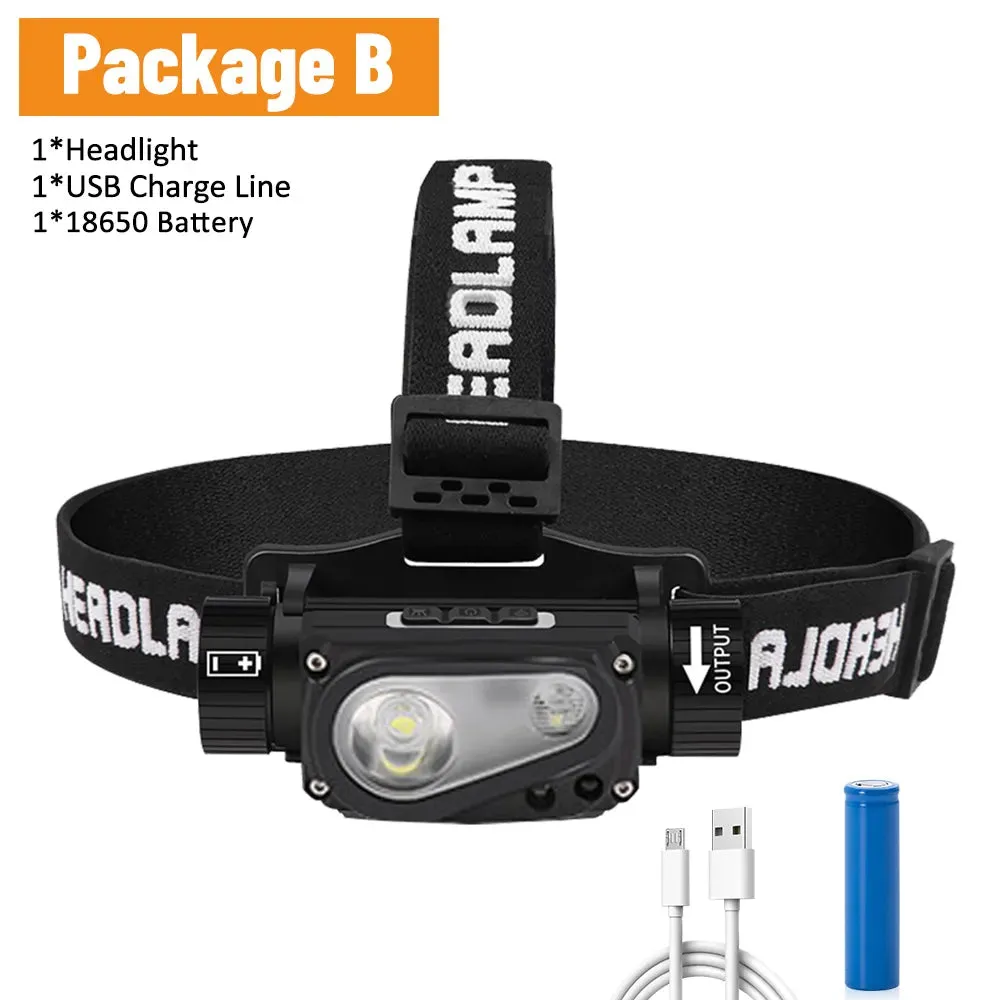 Headlamp USB Powerful LED Rechargeable 3 Modes Induction Headlight By 18650 Battery XHP50 Flashlight for Night Outdoors Camping