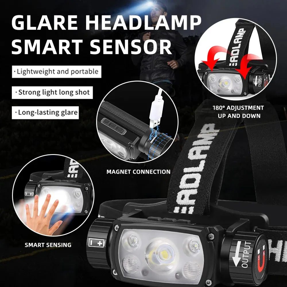 Headlamp USB Powerful LED Rechargeable 3 Modes Induction Headlight By 18650 Battery XHP50 Flashlight for Night Outdoors Camping