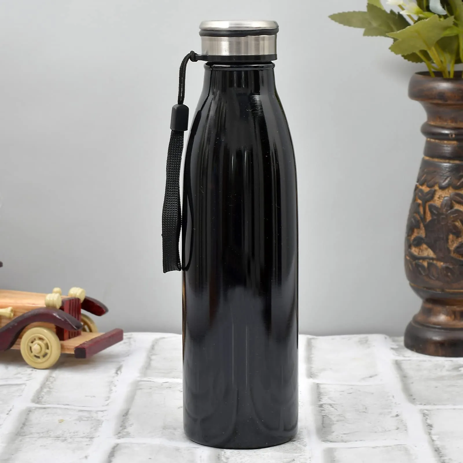 Heart Home Lightweight Odour Free Stainless Steel Fridge Water Bottle/Refrigerator Bottle/Sports Bottle, 750 ML- Pack of 2 (Black)-HS42KUBMART25196