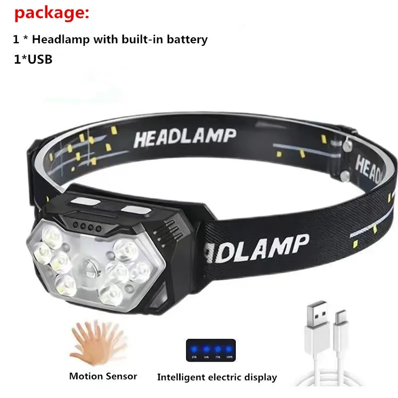 Led Strong Light Headlamp USB Rechageable Motion Sensor Headlight Portable Fishing Camping Outdoor Head Lamp Work Flashlight