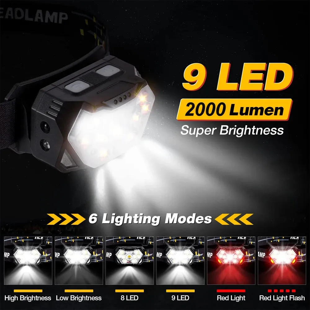Led Strong Light Headlamp USB Rechageable Motion Sensor Headlight Portable Fishing Camping Outdoor Head Lamp Work Flashlight
