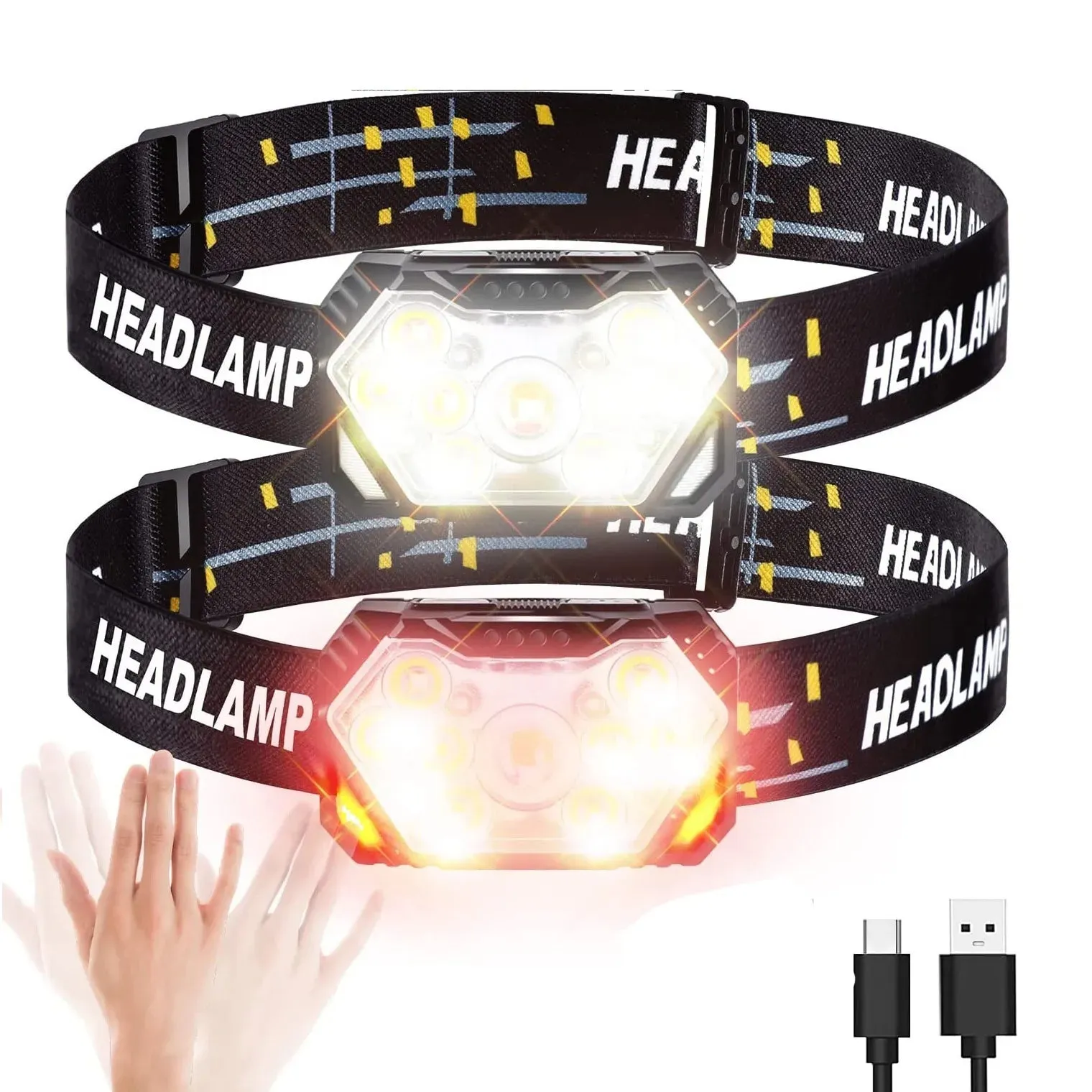 Led Strong Light Headlamp USB Rechageable Motion Sensor Headlight Portable Fishing Camping Outdoor Head Lamp Work Flashlight
