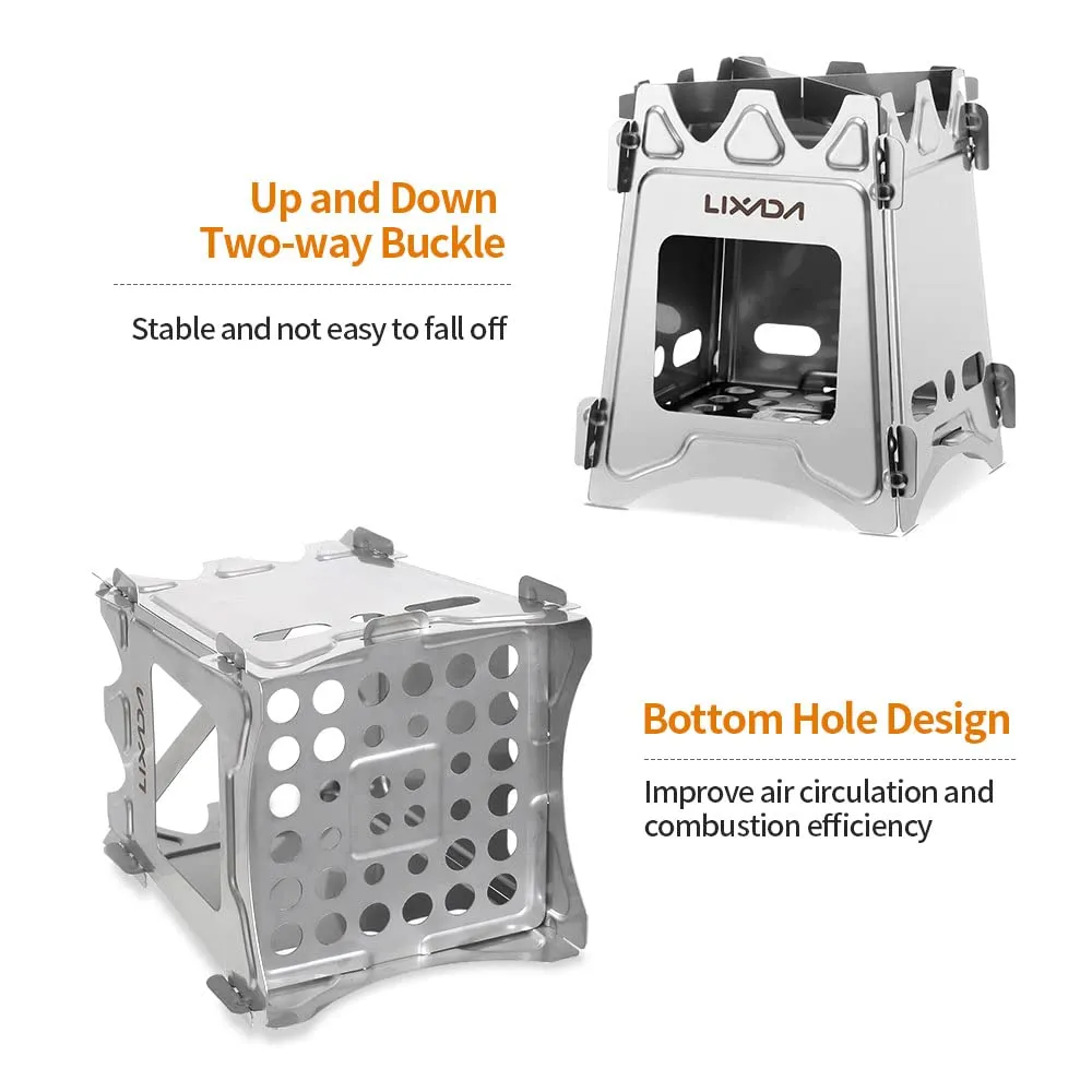 Lixada Camping Stove Wood Burning Stoves Portable Backpacking Stove Stainless Steel Alcohol Stove for Outdoor Camping Hiking Backpacking Picnic BBQ