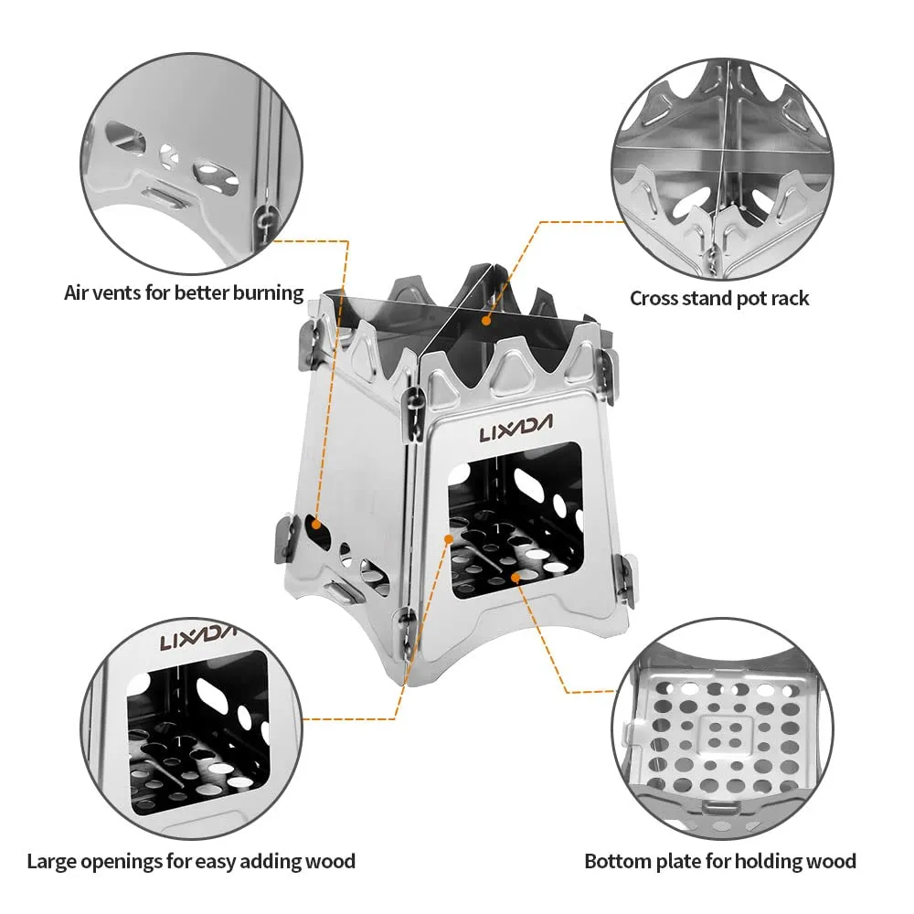 Lixada Camping Stove Wood Burning Stoves Portable Backpacking Stove Stainless Steel Alcohol Stove for Outdoor Camping Hiking Backpacking Picnic BBQ