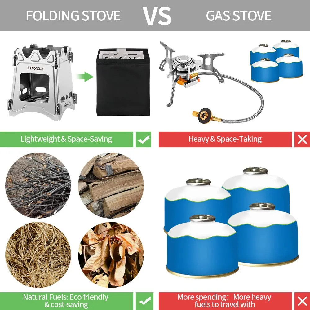 Lixada Camping Stove Wood Burning Stoves Portable Backpacking Stove Stainless Steel Alcohol Stove for Outdoor Camping Hiking Backpacking Picnic BBQ