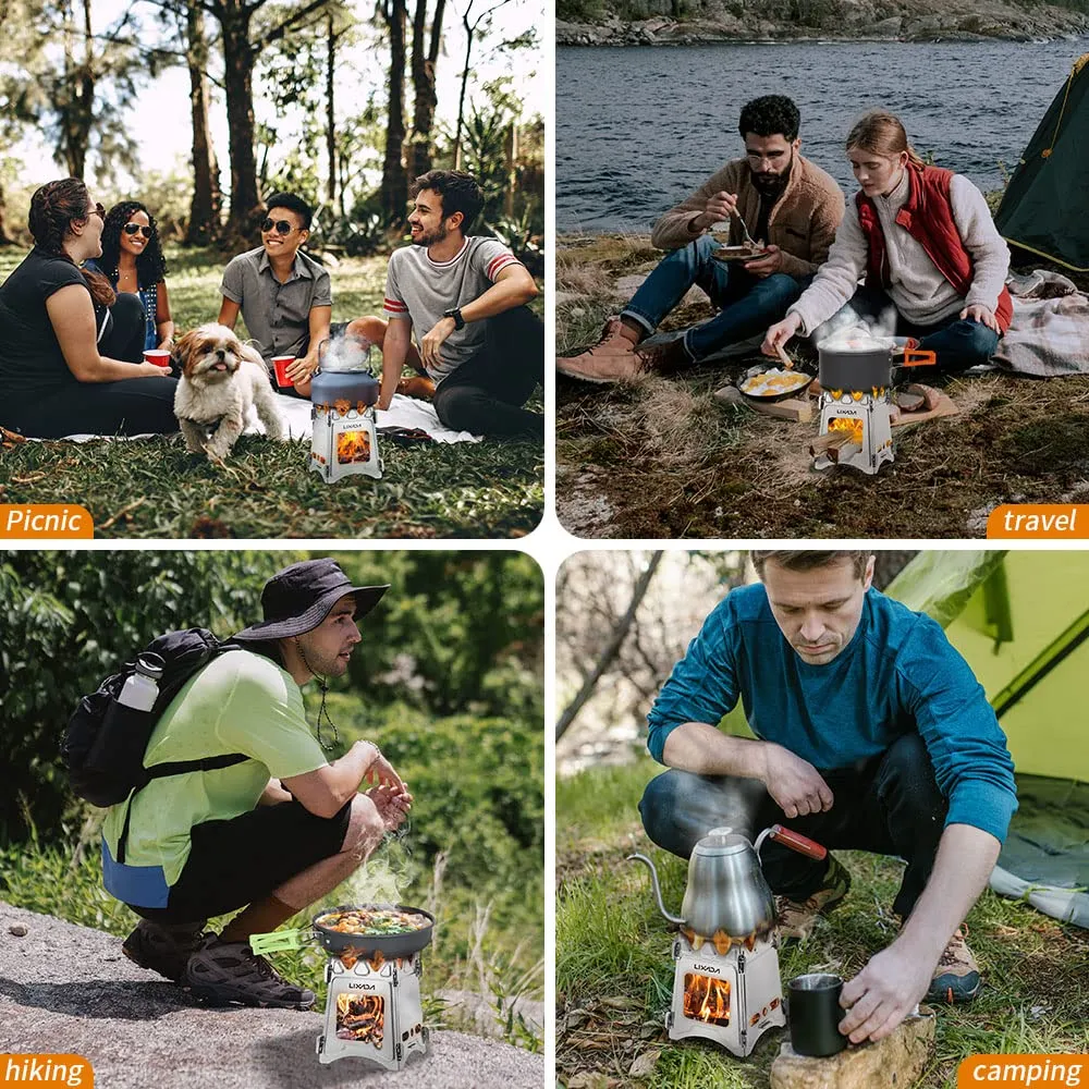 Lixada Camping Stove Wood Burning Stoves Portable Backpacking Stove Stainless Steel Alcohol Stove for Outdoor Camping Hiking Backpacking Picnic BBQ