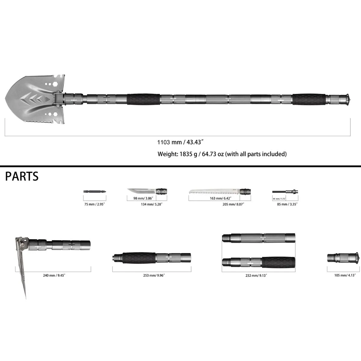 Multi-Function Survival Shovel TFS01-1 - Silver
