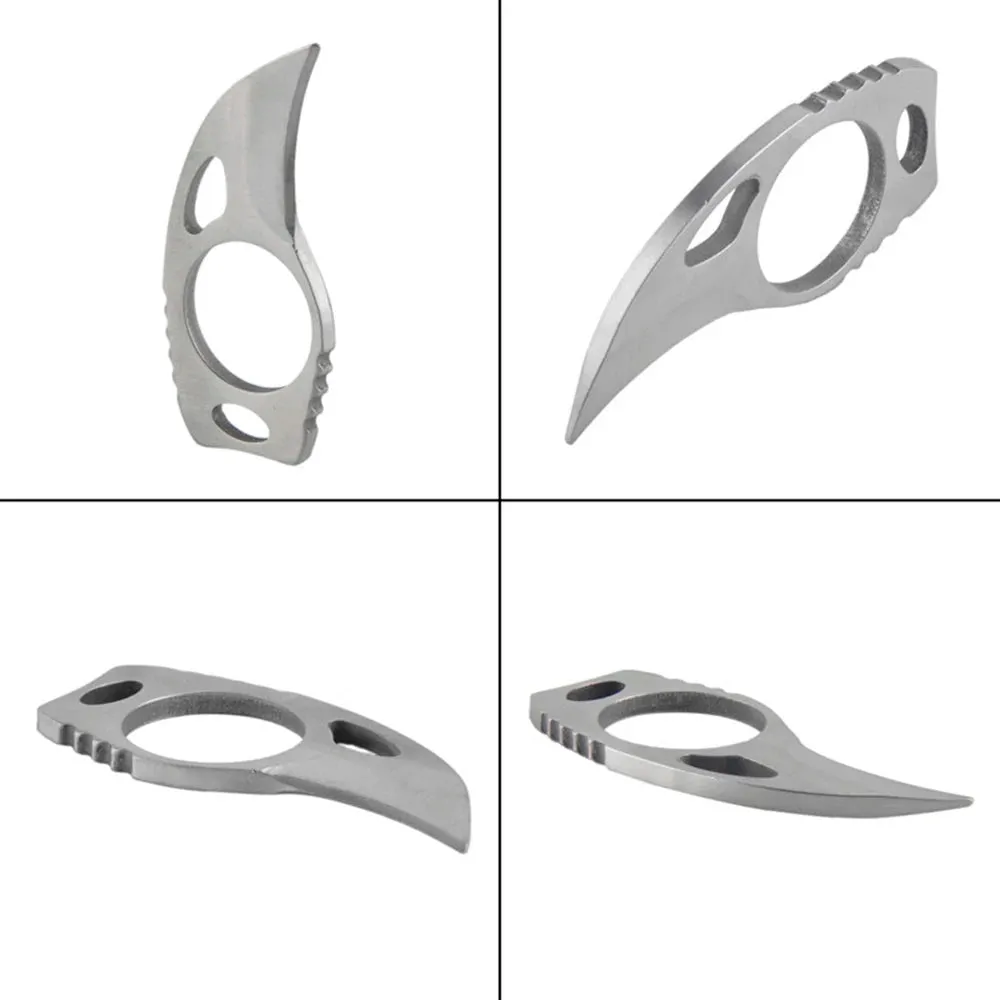 Outdoor Camping Carabiner Survival Finger Claw Knife Hook Fixed Ring Card EDC Tool Mini Pocket Knife with Leather Sheath
