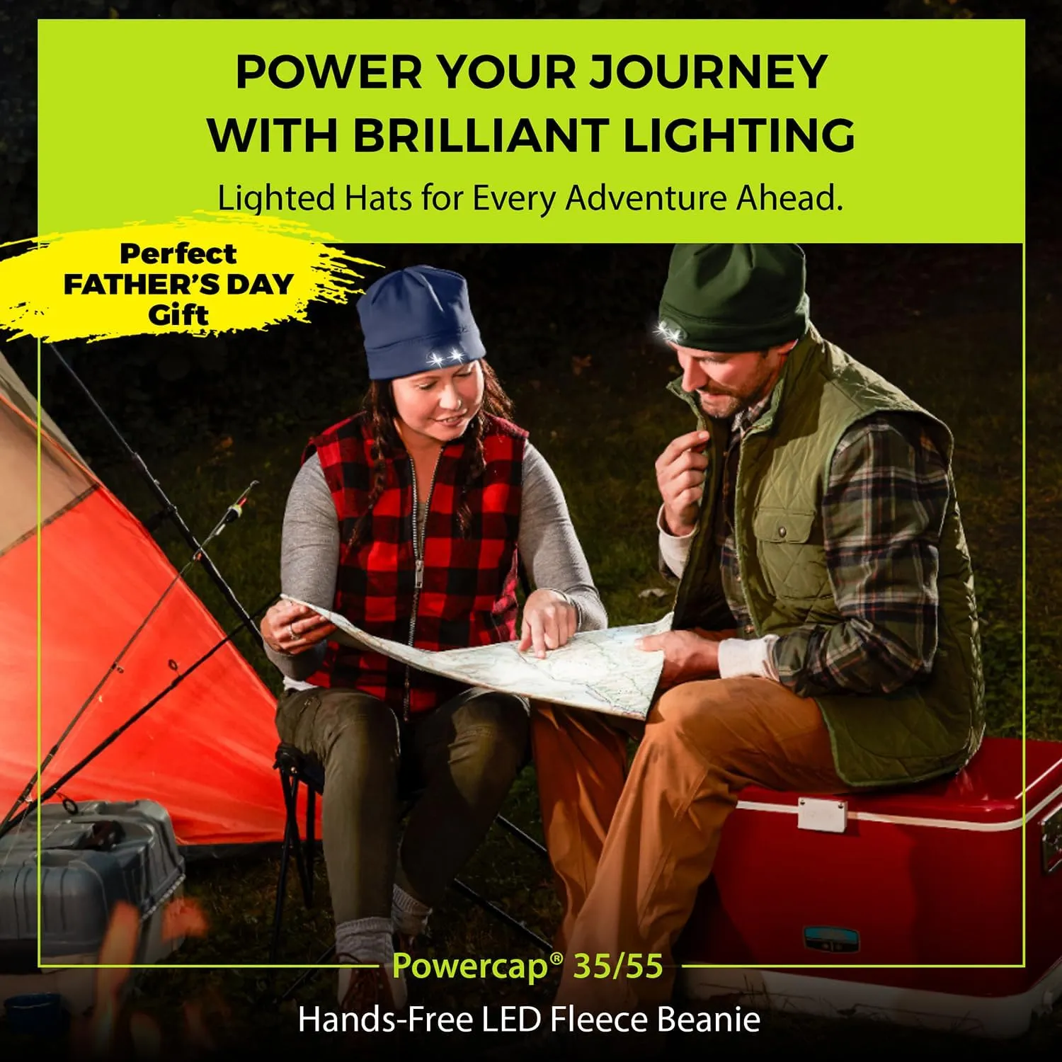 POWERCAP LED Beanie Cap 35/55 Ultra-Bright Hands Free LED Lighted Battery Powered Headlamp Hat (Black)