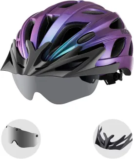 ROCKBROS Bike Helmet for Adult Men Women with Suggested Fit 58-65cm, Removable Goggles & Sun Visor, Lightweight with Adjustable Side and Chin Strap, Suitable for Myopia Glasses