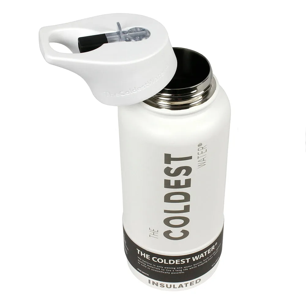 The Coldest Sports Water Bottle 32oz Straw Lid Stainless Steel BPA Free White