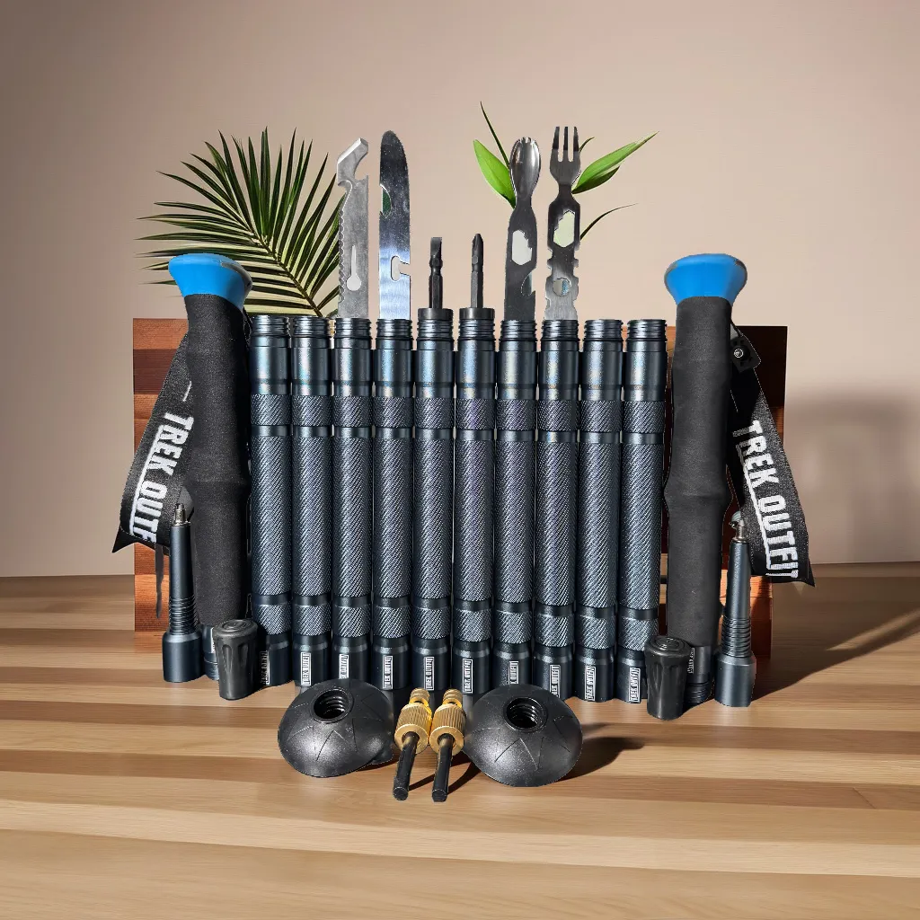 Trek Outfit Tactical Trekking Poles Bundle - EVA Grips, Survival Tools, Rubber Tips