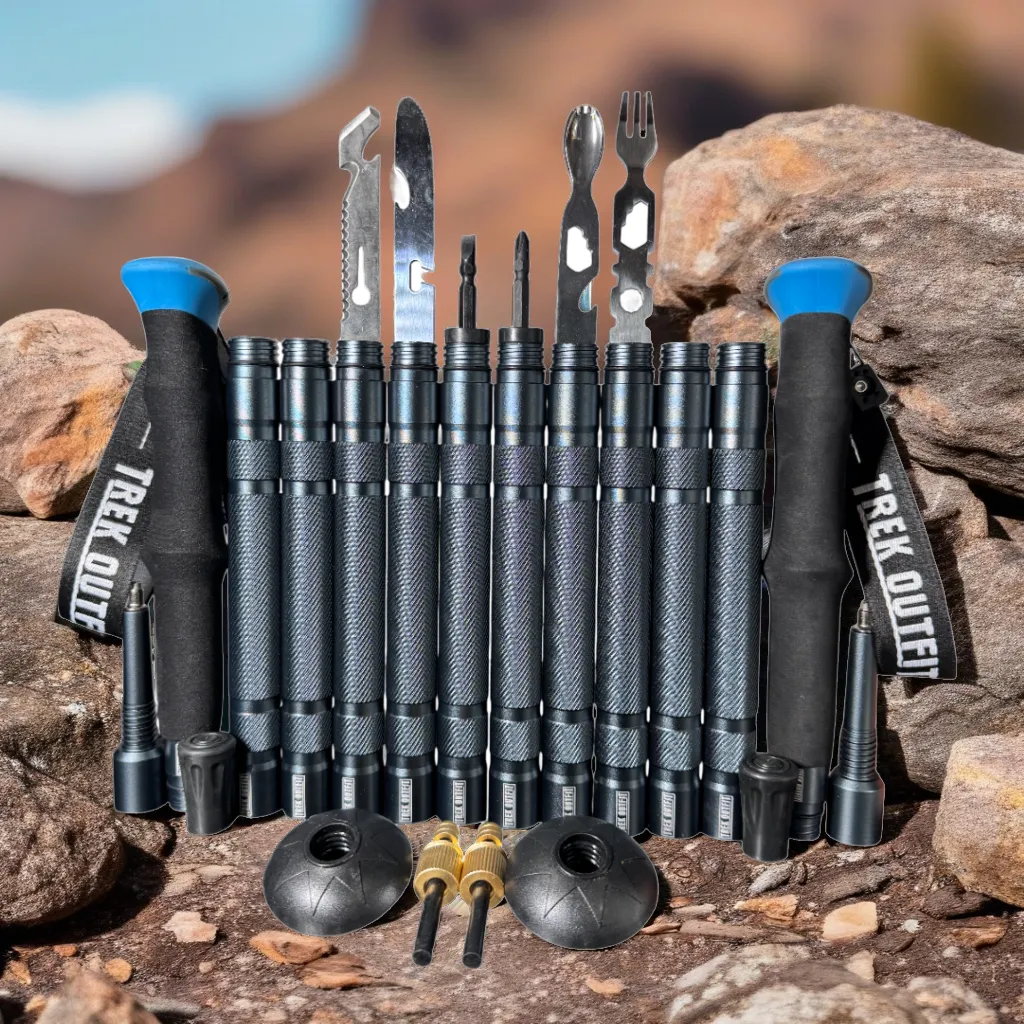 Trek Outfit Tactical Trekking Poles Bundle - EVA Grips, Survival Tools, Rubber Tips