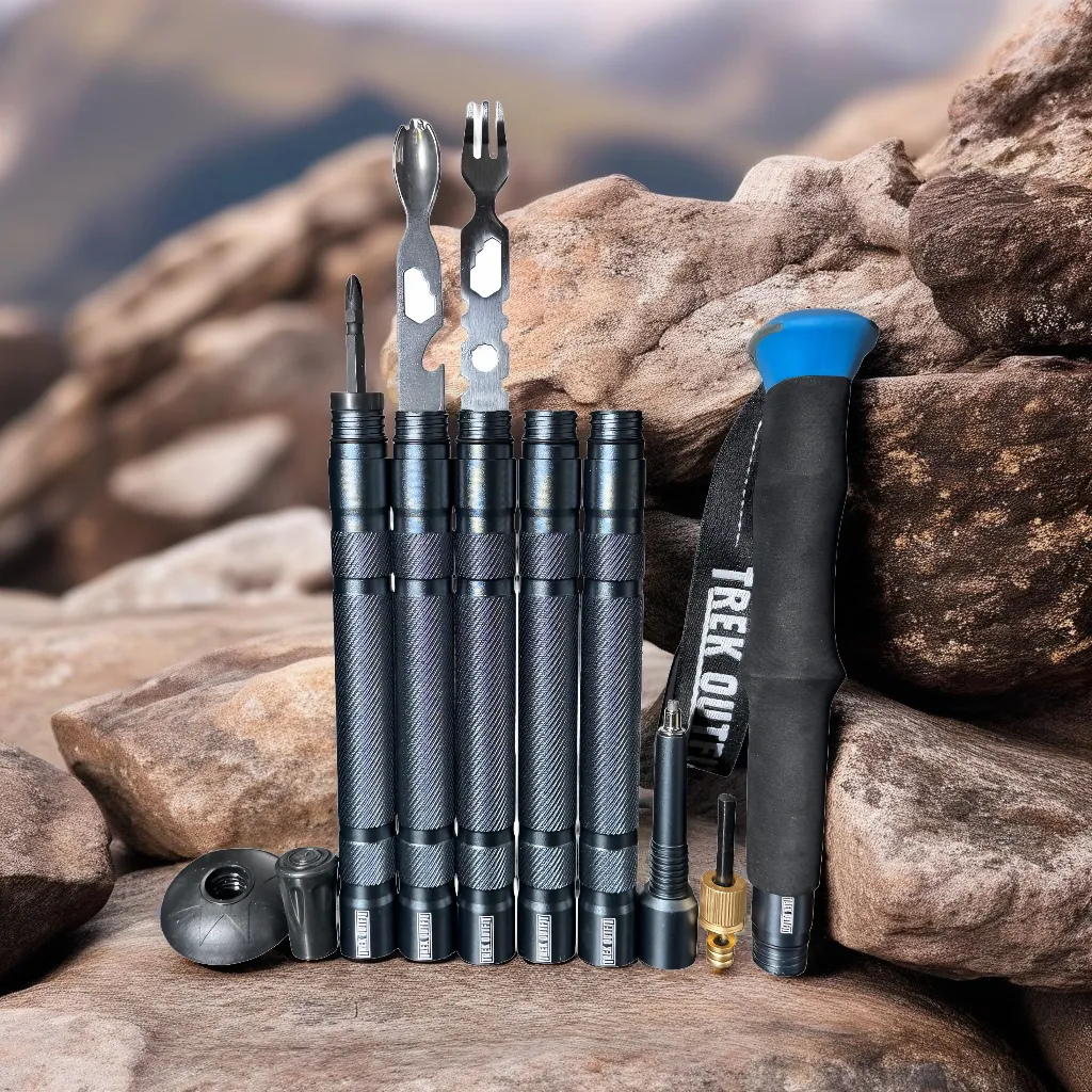 Trek Outfit Tactical Trekking Poles Bundle - EVA Grips, Survival Tools, Rubber Tips