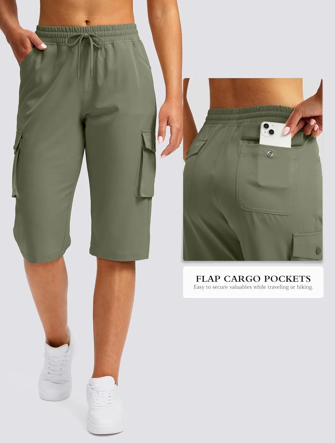 Viodia 15" Long Shorts for Women Hiking Cargo Bermuda Shorts Lightweight Knee Length Capris for Summer Travel Fishing