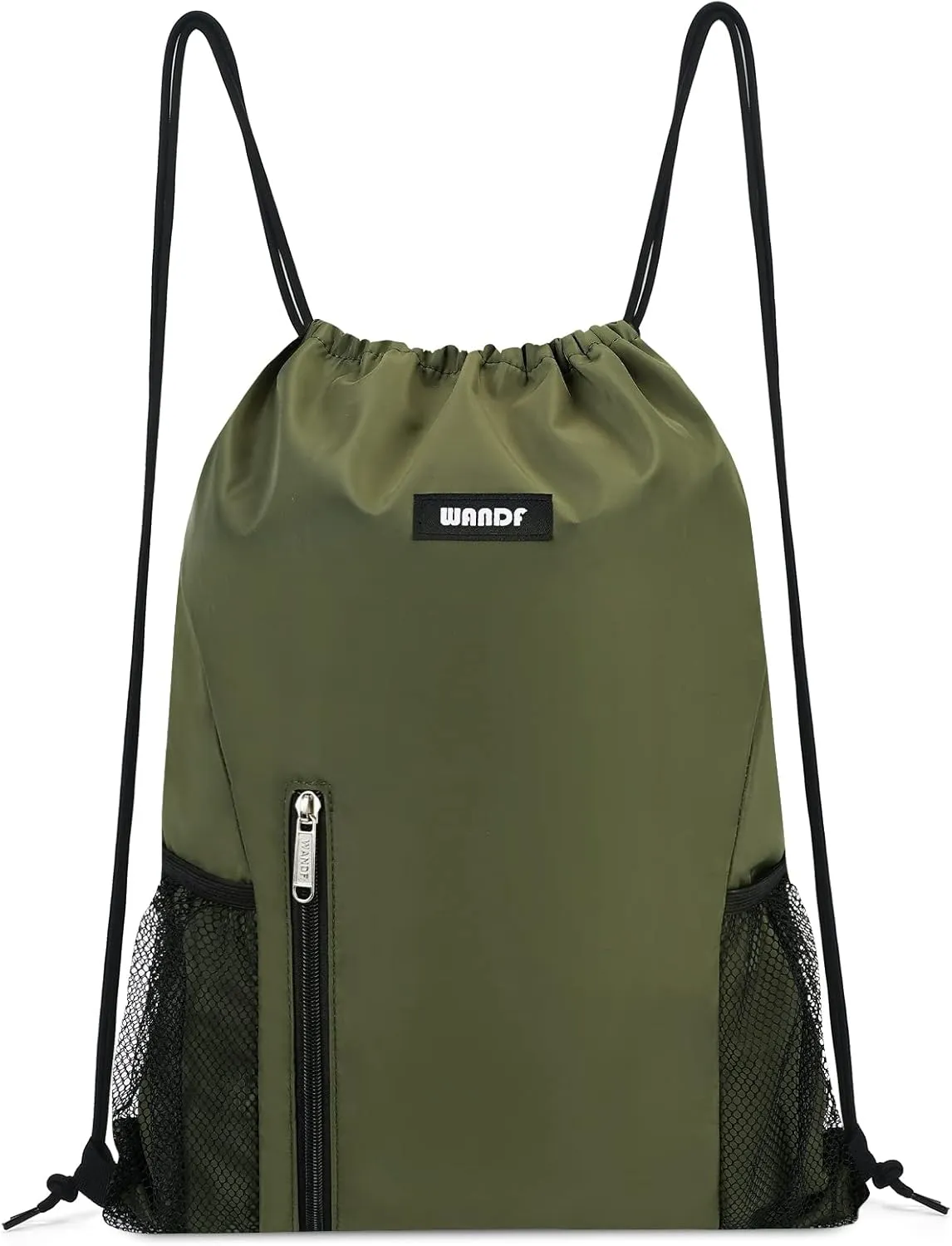 WANDF Drawstring Backpack Sports Gym Sackpack with Mesh Pockets Water Resistant String Bag for Women Men (Dark Green)