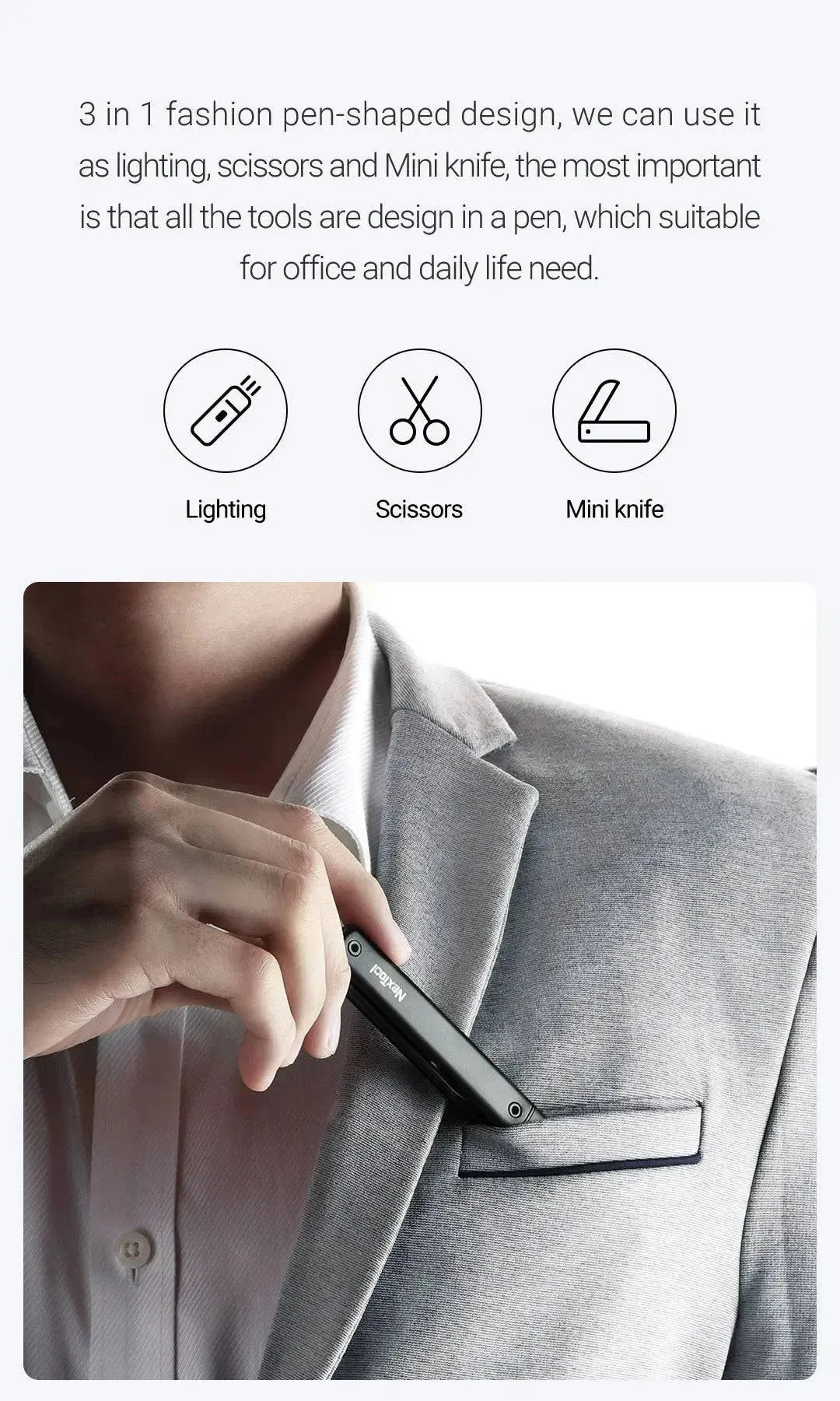 Xiaomi NexTool Mini Multi Tool Pocket Knife Scissors Pen Tools N1 Portable Outdoors USB Rechargeable IPX4 Waterproof Flashlight