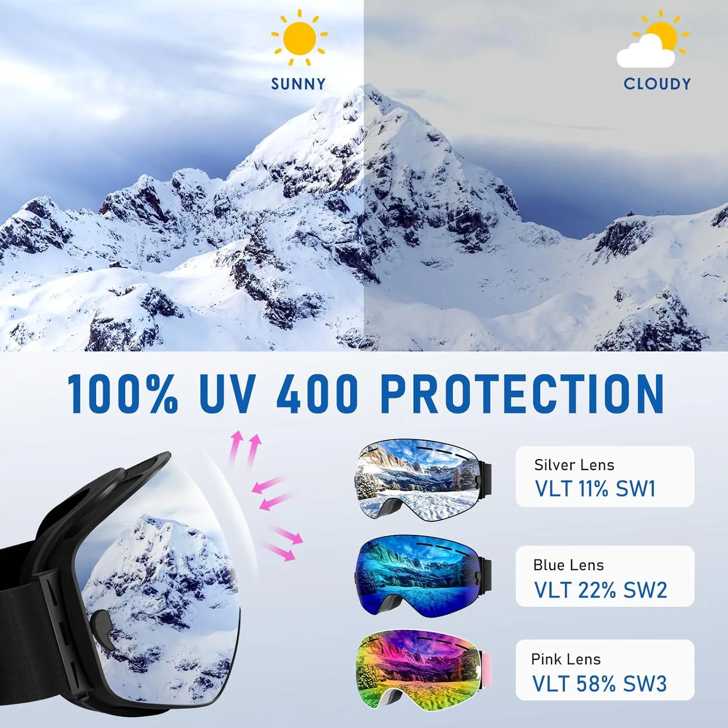ZMLM Ski Goggles Snowboard Goggles Adult - UV Protection Anti-Fog Snow Goggle Over Glasses Snow Goggles for Men,Women & Youth