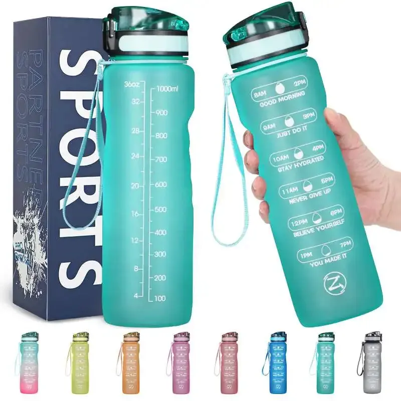 ZOMAKE 32oz Motivational Water Sport Bottle with Time Marker Leakproof BPA Free Fruit 1 Liter Travel Kettle Drinking Water Bottl